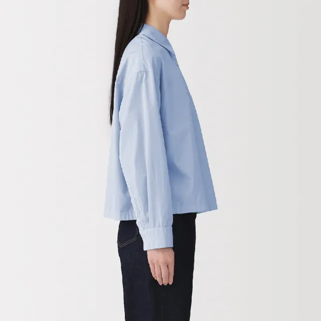 【MUJI 無印良品】女水洗平織布短版長袖襯衫(黑色/淡藍)