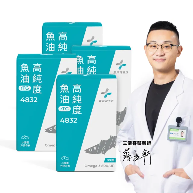 【藥師健生活】4832高純度魚油 4盒(90粒/盒 高濃度Omega-3 小膠囊 好吞食 rTG魚油 男女適用 超臨界萃取)