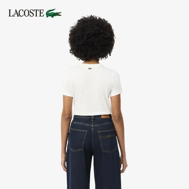 【LACOSTE】女款-網球刺繡裝飾針織短袖T恤(白色)