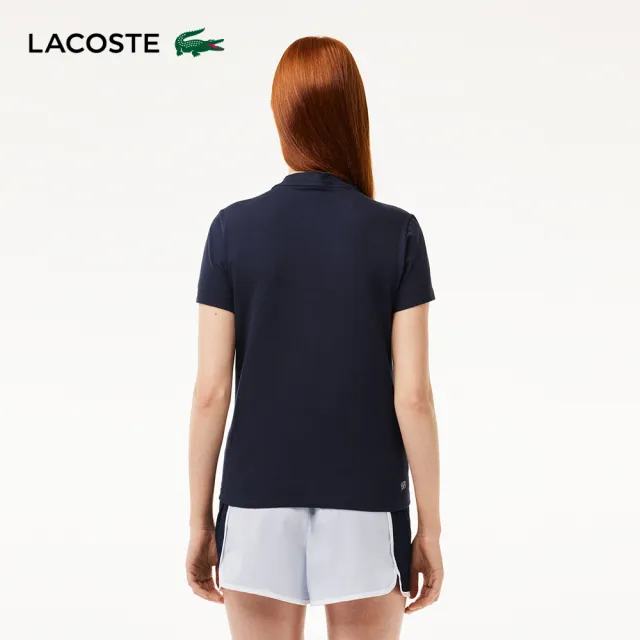 【LACOSTE】女款-有機棉快乾素面短袖T恤(海軍藍)