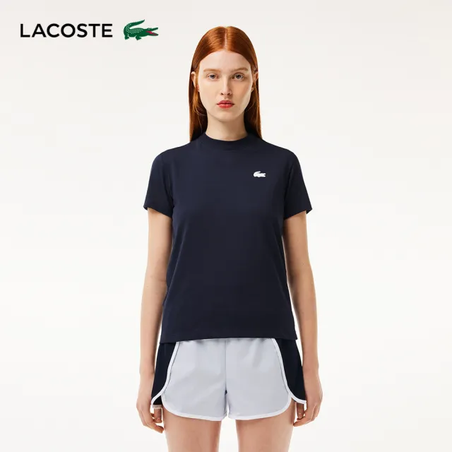 【LACOSTE】女款-有機棉快乾素面短袖T恤(海軍藍)