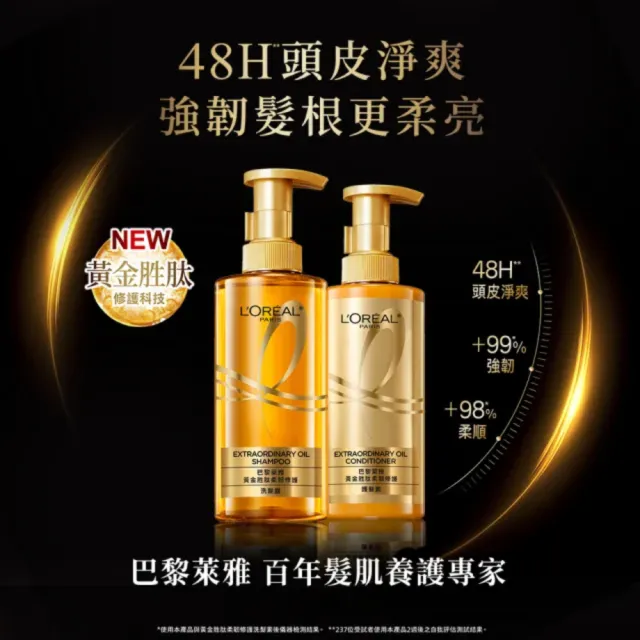 【L’OREAL Paris 巴黎萊雅】黃金胜柔韌修護/ 玻尿酸水光豐盈/ 珍珠蛋白瞬順柔亮洗髮露_2入組 (洗髮精)
