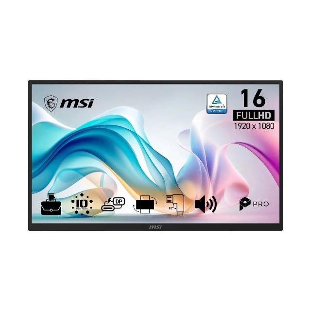 【MSI 微星】PRO MP161E6T 16型 IPS FHD 16:9 60Hz 觸控攜帶式螢幕(Type-C/內建喇叭)