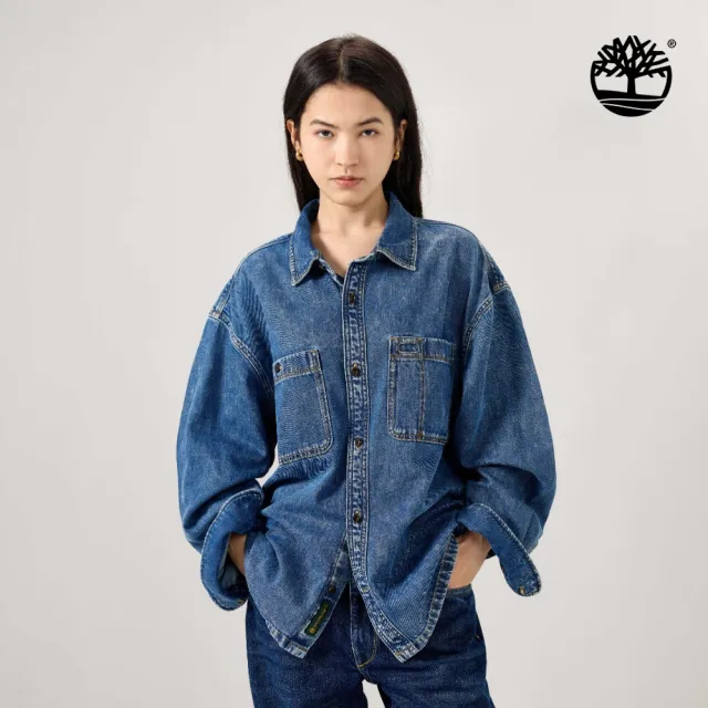 【Timberland】男款淺藍色寬版牛仔襯衫(A5TANAO9)
