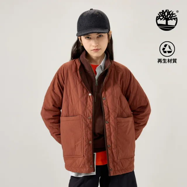 【Timberland】女款灰褐色寬版防潑水絎縫外套(0YH4SAIM)
