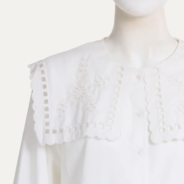 【ILEY 伊蕾】前後雙領片刺繡拼接襯衫(白；M-XL；1263381504)