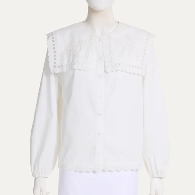 【ILEY 伊蕾】前後雙領片刺繡拼接襯衫(白；M-XL；1263381504)