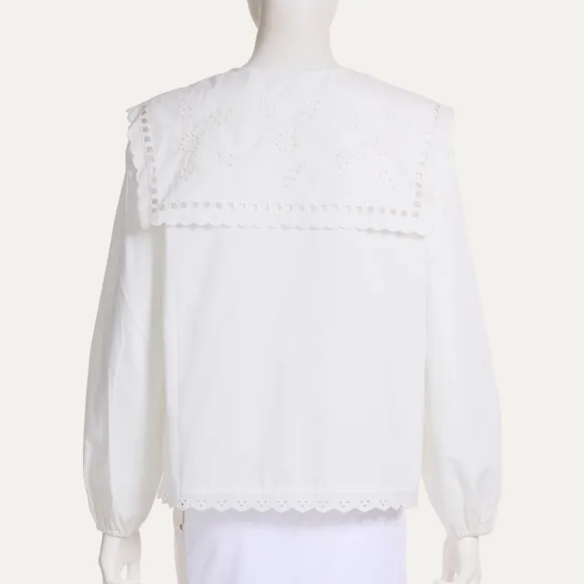 【ILEY 伊蕾】前後雙領片刺繡拼接襯衫(白；M-XL；1263381504)