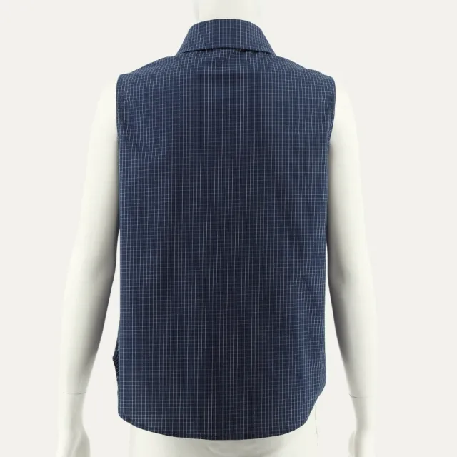【ILEY 伊蕾】小格紋棉質襯衫領背心(深藍；M-XL；1263693003)