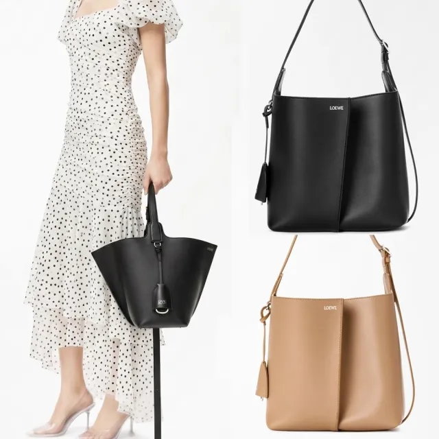 【LOEWE 羅威】Bilbao 中型 3揹法 光滑小牛皮梯形水桶包(2色 手提 單肩揹 斜揹)
