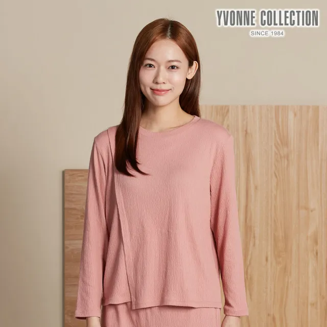 【YVONNE 以旺傢飾】皺皺提花長袖上衣-薔薇粉