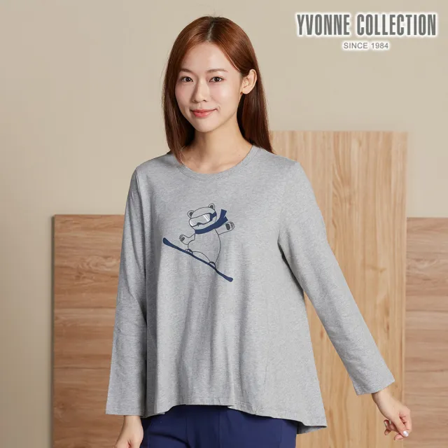 【YVONNE 以旺傢飾】伯恩熊網印七分袖上衣-迷霧灰