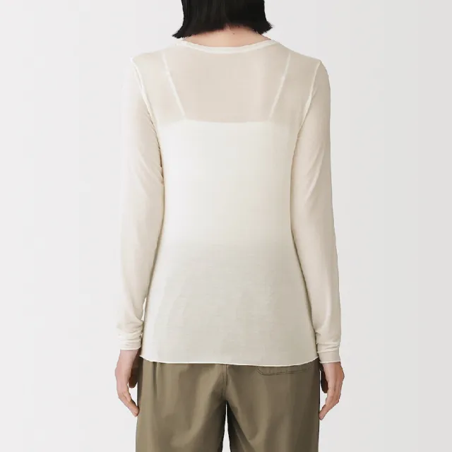 【MUJI 無印良品】女透明感圓領長袖 T 恤(柔白/黑色)