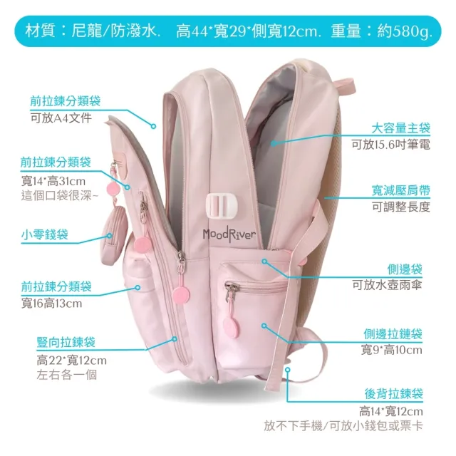 【MoodRiver】學生 後背包 背包 書包 防潑水 大容量 多口袋 包包 旅行背包 筆電後背包 韓國