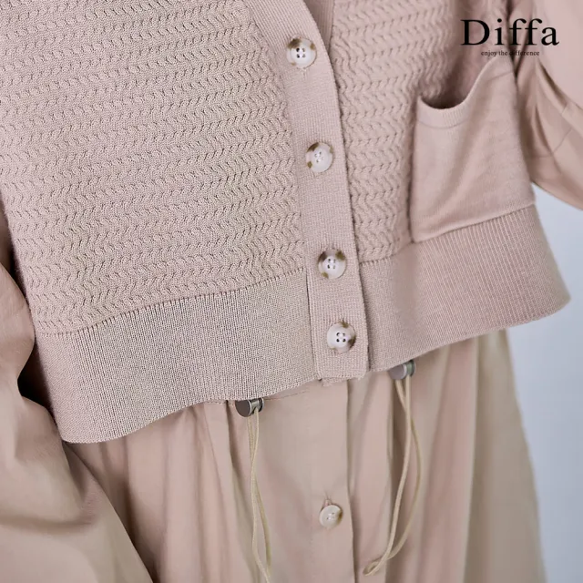 【Diffa】襯衫領假兩件連身長袖洋裝-女