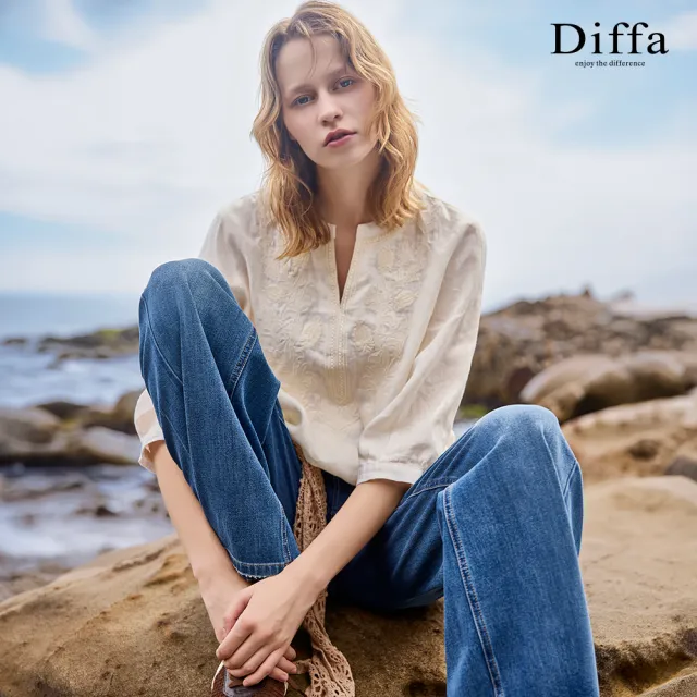 【Diffa】刷色修身微喇叭牛仔長褲-女