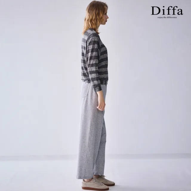【Diffa】鬆緊腰綁帶車褶直筒褲-女