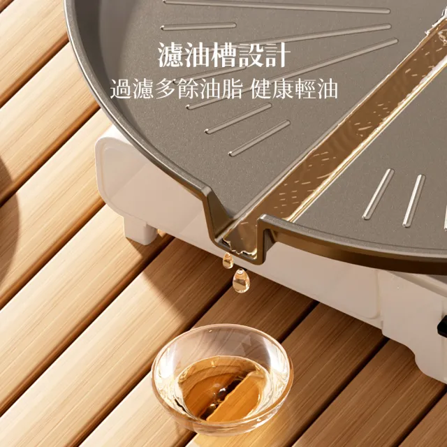 【QHL 酷奇】5件組 鈦金雙耳防濺不沾煎烤盤-32CM-附夾子+麻繩+木把手+收納袋(烤盤/韓式烤盤/露營/烤肉)