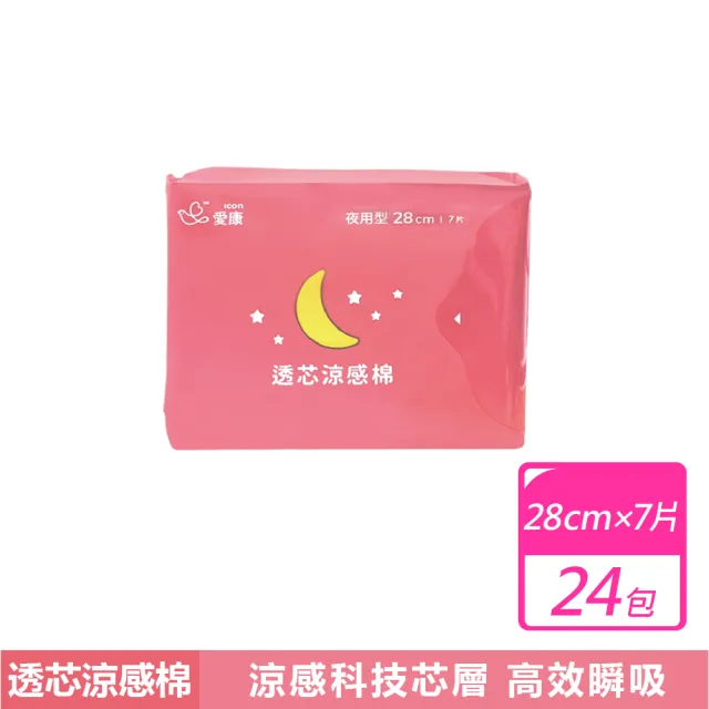 【愛康】24包/半箱-涼感衛生棉 夜用型(28公分x7片x24包)