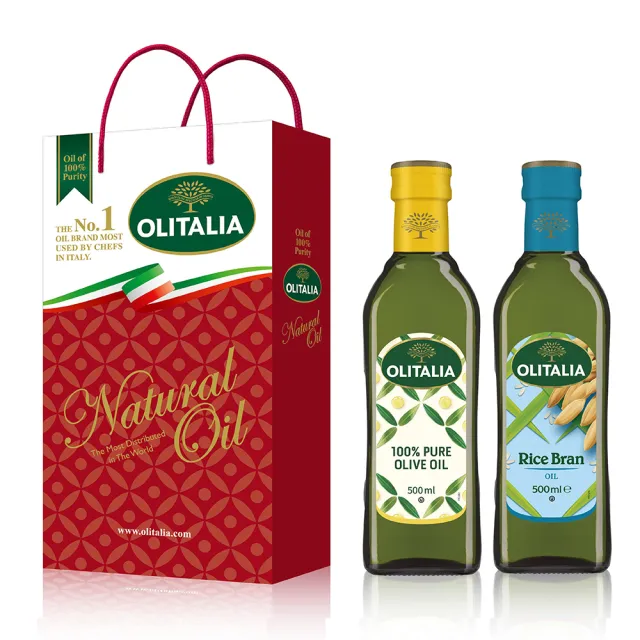 【Olitalia 奧利塔】純橄欖油+玄米油禮盒組(500mlx2瓶)