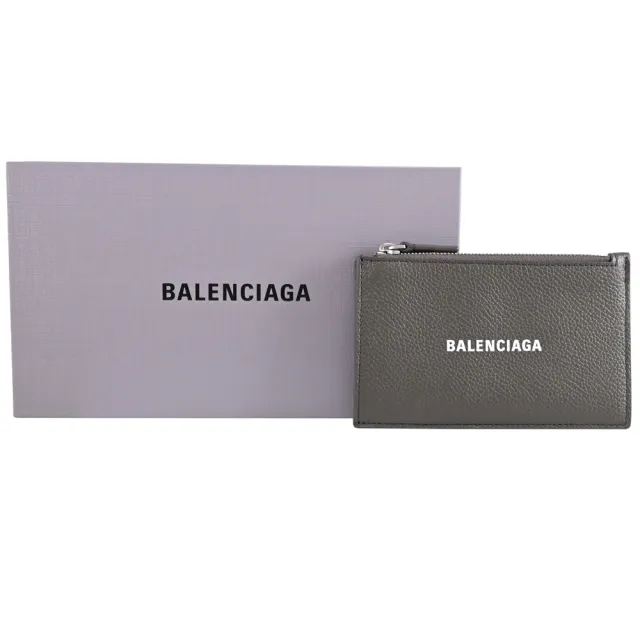【Balenciaga 巴黎世家】簡約LOGO荔枝牛皮信用卡證件零錢包(深綠)