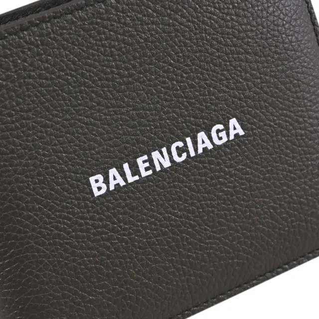 【Balenciaga 巴黎世家】簡約LOGO荔枝牛皮雙層對折8卡短夾(深綠)