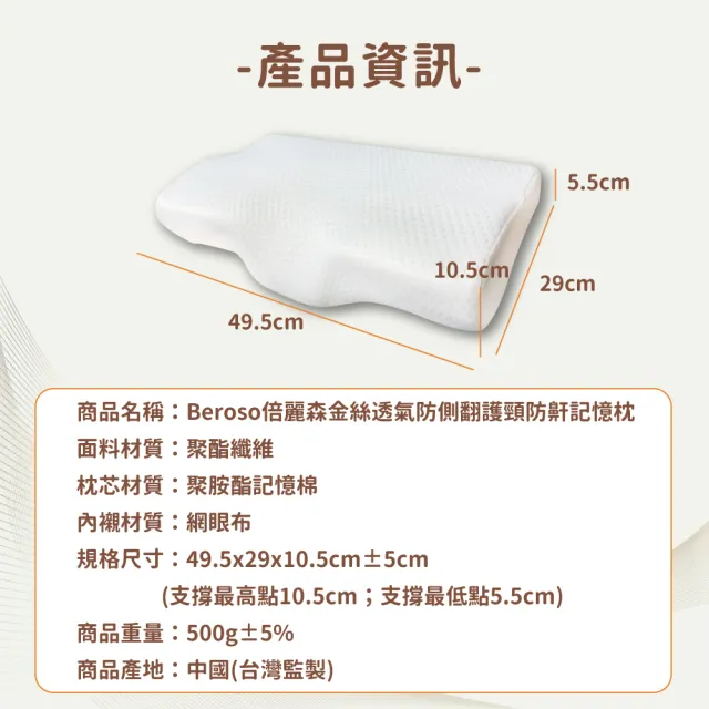 【Beroso 倍麗森】買一送一 金絲透氣護頸防鼾蝶形記憶枕頭(SGS檢驗合格 記憶枕 禮物)