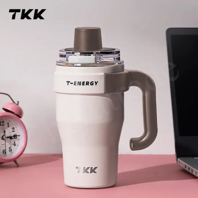 【TKK】T-One 彈蓋冰壩杯 316不鏽鋼x陶瓷噴塗 直飲+吸管 保冰保溫 運動隨身杯 800ML-任選(握把式)
