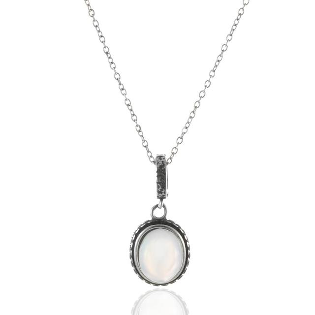 【Woogie武吉珠寶】精品淨透強藍月亮月光石純銀項鍊(萬能扣16x10mm)