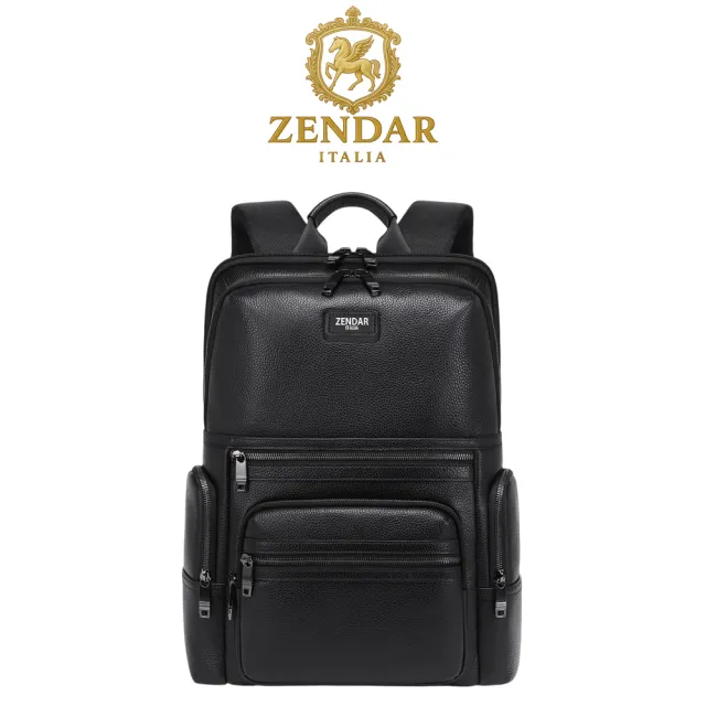 【ZENDAR】台灣總代理 頂級小牛皮商務休閒旅行後背包 查爾斯系列 (黑色 男包)