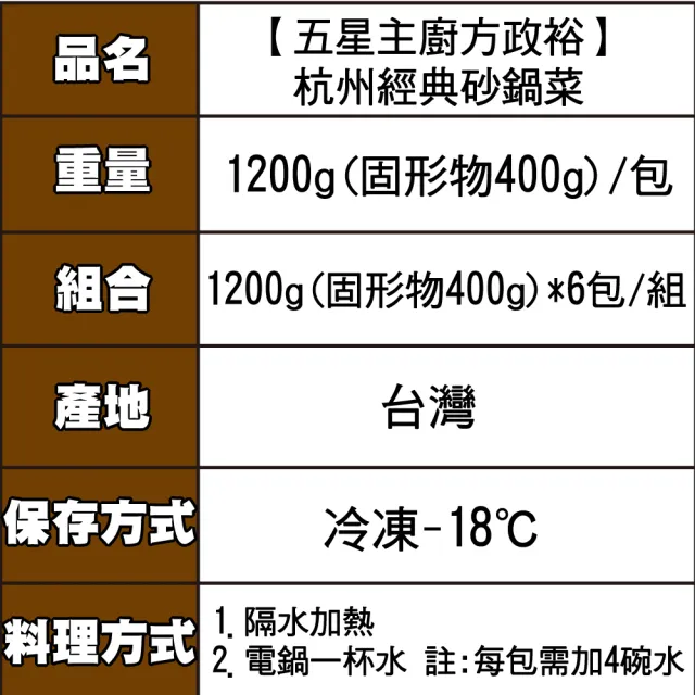 【誠漢嚴選】杭州經典砂鍋菜6包(1200g 固400g/包)