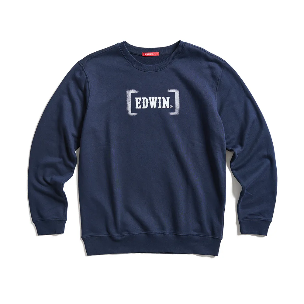 【EDWIN】男裝 人氣復刻款 噴漆LOGO厚長袖T恤(丈青色)