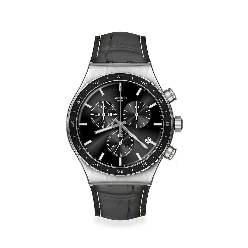 【SWATCH】IRONY AT NIGHT 金屬運動手錶/男錶/女錶/瑞士製造 YVS495(43mm)