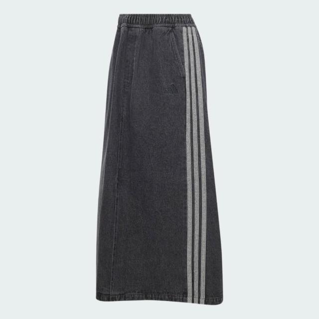 【adidas 愛迪達】St Dnm Wsh Sk 女 丹寧長裙 水洗 舒適 穿搭 黑(KV0623)