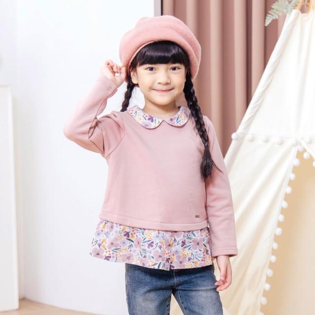 【ANNY’S 安妮公主】水彩花卉拼接秋冬款假兩件純棉上衣(4642粉紅)