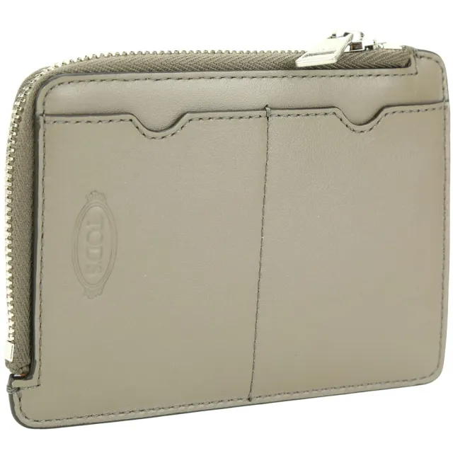 【TOD’S】TODS 掛扣壓印牛皮卡片套 鑰匙包(灰褐色 卡包 義大利精品)