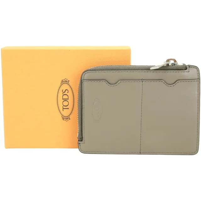 【TOD’S】TODS 掛扣壓印牛皮卡片套 鑰匙包(灰褐色 卡包 義大利精品)