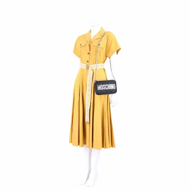 【MOSCHINO】銀字菱格絎縫尼龍可拆鍊帶手拿 斜背包(黑色 肩背 鍊條包)
