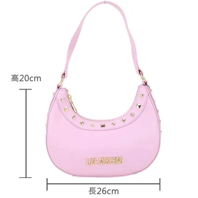 【MOSCHINO】LOVE MOSCHINO HOBO 金屬字母造型鉚釘牛皮手提 肩背腋下包(粉紫色 真皮 精品)