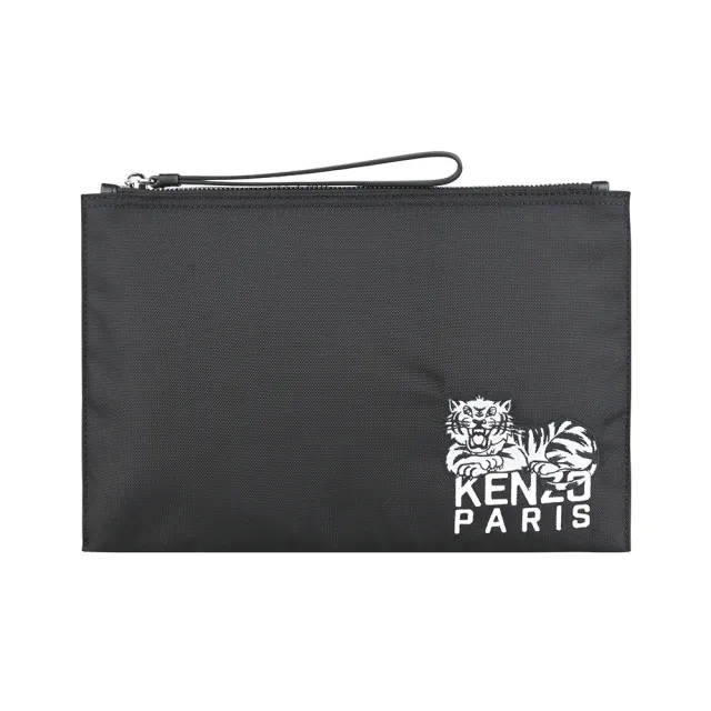 【KENZO】KENZO精品聚酯纖維Varsity刺繡腕帶手拿包(大/黑)