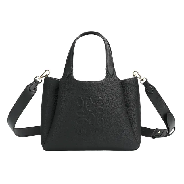 【NINE WEST】經典美型!真皮壓紋手提托特包 斜背包-黑色(147122)