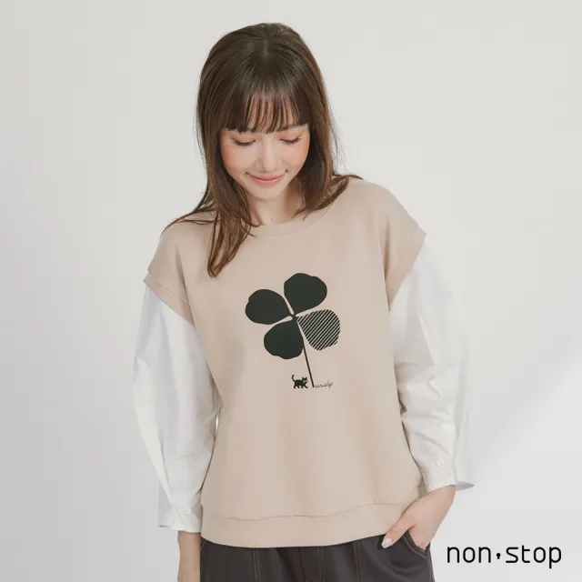 【non-stop】幸運草拼接七分袖T恤-2色