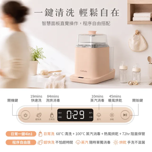 【Celinda 賽寧】家電集購 小淨寶奶瓶清洗機205粉杏色(獨立烘乾/蒸氣消毒/無菌保管/母嬰級材質/奶瓶消毒鍋)