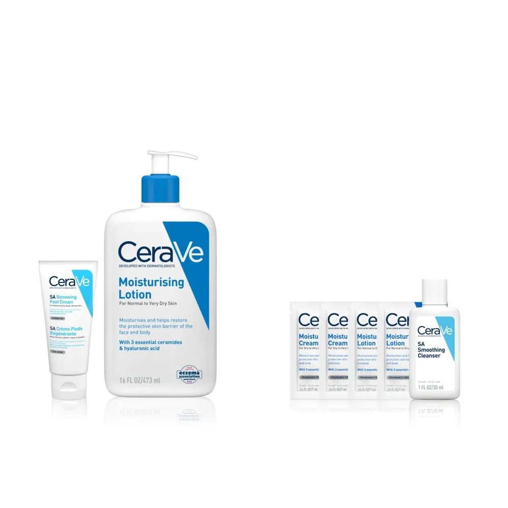 【CeraVe 適樂膚】清爽嫩膚組★B3水楊酸煥膚修護美體霜88ml_足部專用+長效清爽保濕乳 473ml_A