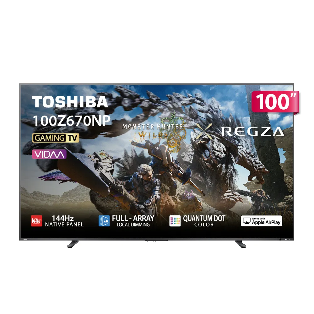 【TOSHIBA 東芝】REGZA 100吋 QLED 144Hz FullArray AirPlay2 智慧顯示器(100Z670NP)