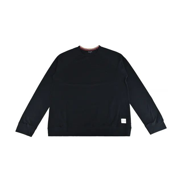【Paul Smith】PAUL SMITH 白字LOGO後領彩色條紋純棉長袖T恤(男款/黑)