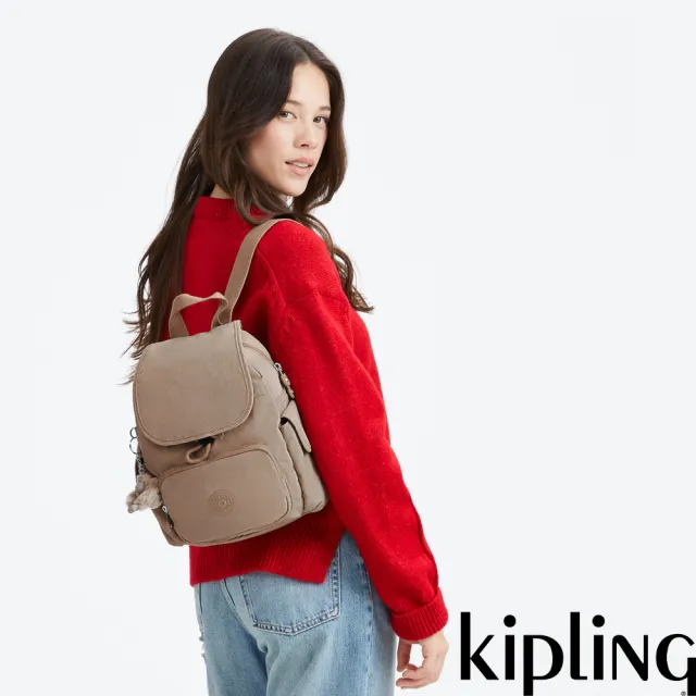 【KIPLING】『猴子包』(網路獨家款)淺棕褐色拉鍊掀蓋後背包-CITY PACK MINI 女包