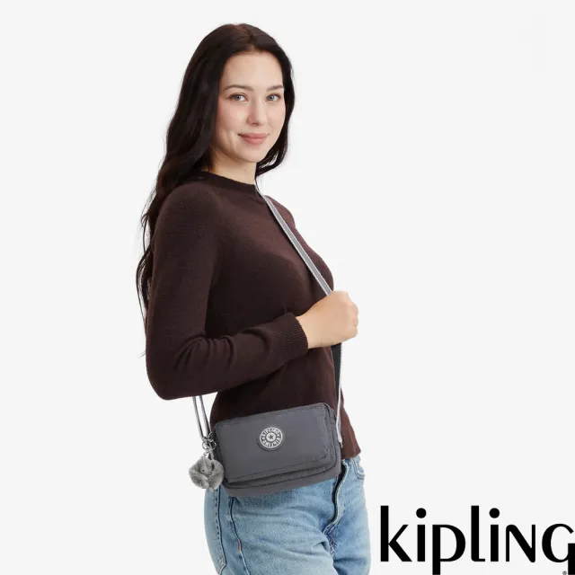 【KIPLING】月光灰前後加寬收納側背包-ABANU 女包