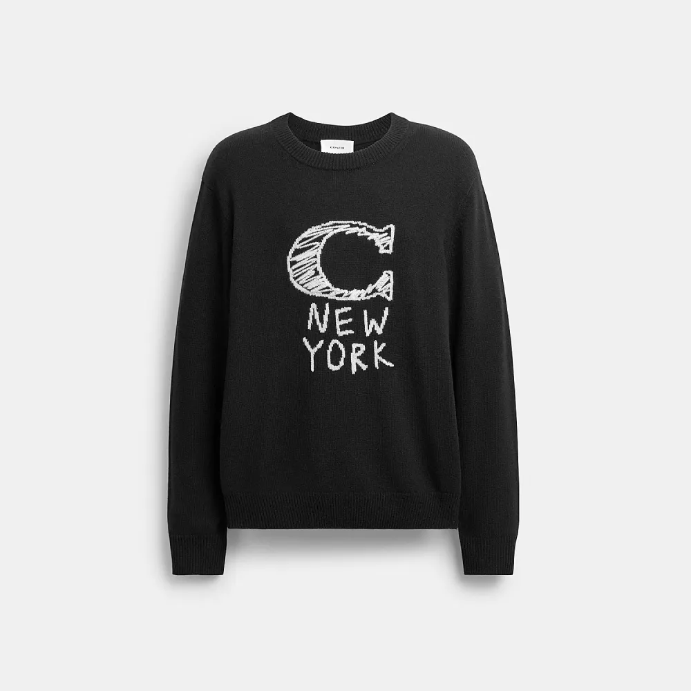 【COACH】蔻馳官方直營 塗鴉經典 SIGNATURE 毛衣-黑色(CEQ92)