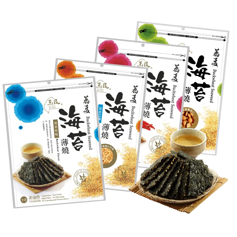 【玉民】台灣契作 黃金蕎麥海苔薄燒 40g/包 口味任選(原味/杏仁/芝麻/麻辣)